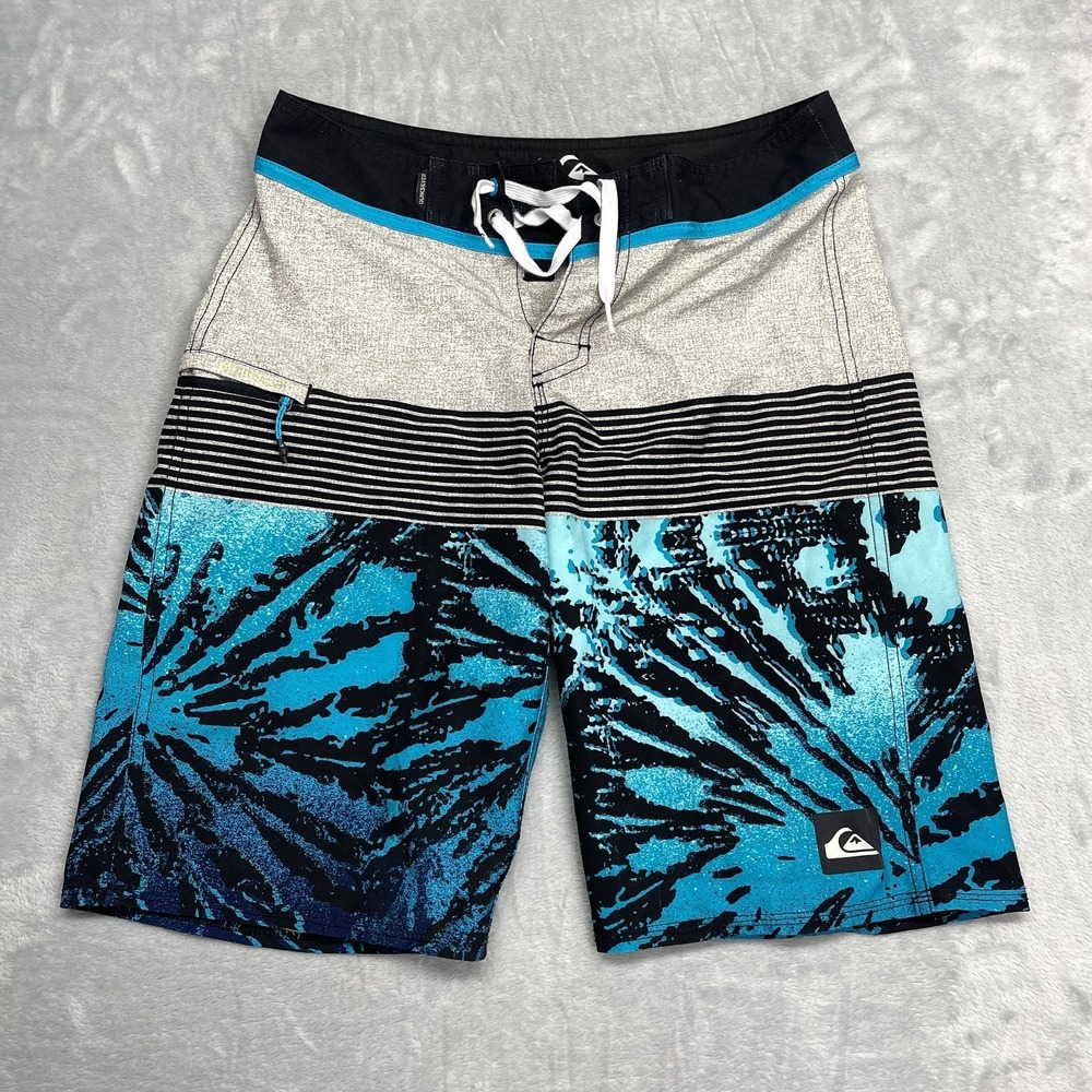 Quiksilver Shorts Mens 28 Multi Tie Dye Striped Board Surf Surfing Water Polo